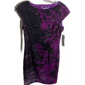 NWT Stitch Fix, Wisp Tressa Ponte Dress, Size 8, Black & Purple Floral Print